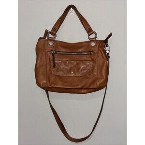 FOSSIL Long Live Vintage Camel Brown Leather Carryall Crossbody Handbag Satchel